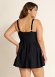 Black Plus Size Solid Color V Neck Ruffle One Piece Swimdress