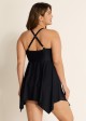 Black Plus Size V Neck Lace Mesh One Piece Swimdress