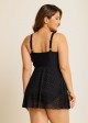Black V Neck Tie Front Crochet One Piece Swimdress
