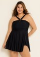 Black Hollow Side Slit Fashion One Piece Swimdress