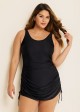 Black Side Drawstring Adjustable Strapes Plus Size Bathing Suit Dress One Piece Swimdress