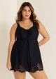 Plus Size Black Laser Cut Ruched Drawstring Swim Skirts For Women One Piece Swimdress
