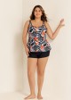 Plus Size Tropical Print Double Straps Tankini Top