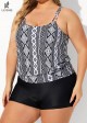 Vintage Geometric Print Double Straps Tankini Top