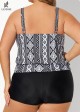 Vintage Geometric Print Double Straps Tankini Top