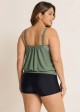 Plus Size Striped Faux Layer Adjustable Tankini Top