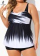 Black And White Ombre Twisted Front Adjustable Tankini Top