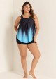Crystal Blue Ombre Print Scoop Neck Longer Length Tankini Top