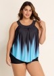 Crystal Blue Ombre Print Scoop Neck Longer Length Tankini Top