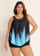 Crystal Blue Ombre Print Scoop Neck Longer Length Tankini Top