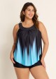 Crystal Blue Ombre Print Scoop Neck Longer Length Tankini Top