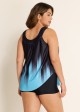 Crystal Blue Ombre Print Scoop Neck Longer Length Tankini Top