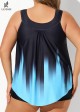 Crystal Blue Ombre Print Scoop Neck Longer Length Tankini Top