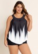 Black And White Ombre Print Longer Length Casual Tankini Top