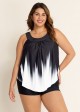 Black And White Ombre Print Longer Length Casual Tankini Top