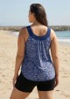 Plus Size Blue Paisley Print Scoop Neck Sleeveless Casual Padded Women's Swimsuit Tankini Top