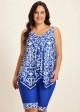 Plus Size Blue Floral Print Flowy Asymmetrical Hem Swimsuit Two Piece Long Tankini Set