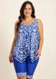 Plus Size Blue Floral Print Flowy Asymmetrical Hem Swimsuit Two Piece Long Tankini Set