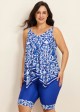 Plus Size Blue Floral Print Flowy Asymmetrical Hem Swimsuit Two Piece Long Tankini Set