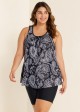Black Paisley Loose Fit Plus Size Women Tankini Top