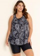 Black Paisley Loose Fit Plus Size Women Tankini Top