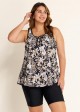 Black Floral Loose Fit Plus Size Women Tankini Top