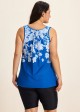Blue Floral Modest Padded Wide Strap Loose Fit Curvy Women's Swimsuit Long Tankini Top