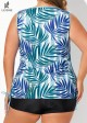 Drawstring Plants Print Fashionable Crochet Fresh Blue Tankini Top