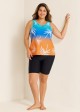 Colorful Plants Print V Neck Casual Sleeveless Tankini Top