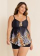 Fashionable Leopard Print V Neck Ruched Front Tankini Top