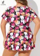 Floral Print Tie Front Ruffled Flowy Short Sleeves Tankini Top