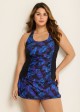 Purple Plants Print Square Neck Women Classy Racerback Tankini Set
