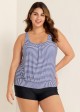 Plus Size Scoop Neck Striped Loose Modest Tankini Top