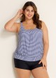 Plus Size Scoop Neck Striped Loose Modest Tankini Top