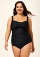 Stylish Black Twisted Front Ruched Tummy Control Tankini Top