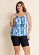 Blue Tie-Dye Irregular Pattern Blouson Tankini Top with Side Tie