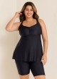 Fashionable Black Square Neck Flowy Plus Size Modest Women's Tankini Swimsuit Top