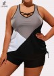 Lace Patchwork Drawstring Black Modest Tankini Top