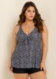 Plus Size Black Polka Dot Print Modest Swimsuits Tankini Top
