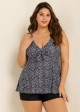 Plus Size Black Polka Dot Print Modest Swimsuits Tankini Top