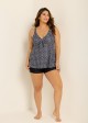 Plus Size Black Polka Dot Print Modest Swimsuits Tankini Top