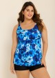 Curvy Blue Floral Modest Retro Swimsuit And Swimwear Tankini Top