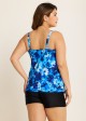 Curvy Blue Floral Modest Retro Swimsuit And Swimwear Tankini Top