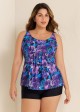 Plus Size Purple Floral Modest Swim Suits For Ladies Tankini Top
