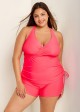 Drawstring Stylish Pink Twisted Front Women Tankini Set