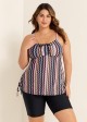 Plus Size Vintage Geometric Print Drawstring Tankini Top