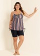 Plus Size Vintage Geometric Print Drawstring Tankini Top