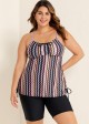 Plus Size Vintage Geometric Print Drawstring Tankini Top