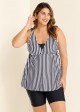 Black And White Striped Print Bow Tie Front Tankini Top