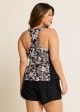 White Floral Zipper Curvy Swimwear Bathing Suits Tankini Top